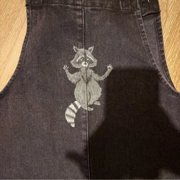 Lucy and Yak Custom Raccoon Hand Painted Overalls 8R